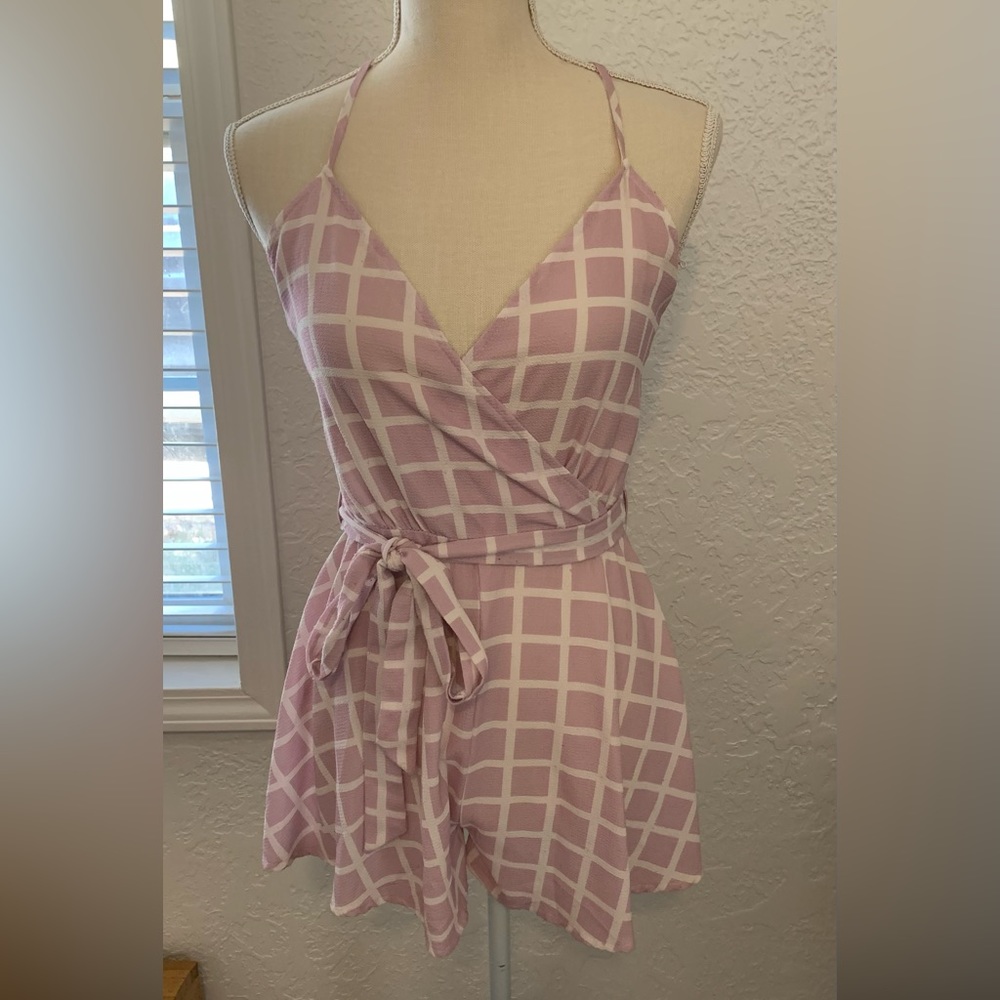 Purple and white stripped romper